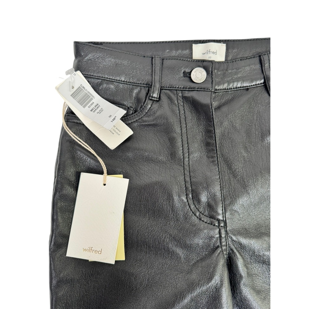 Aritzia Wilfred Melina High Rise Straight Vegan Leather Pants Black Size 00 NWT - Picture 4 of 9